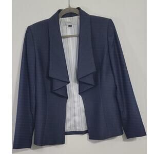 Tahari Blazer Womens Size 6 Ruffled Front Navy Blue Jacket Business Corp Blazer